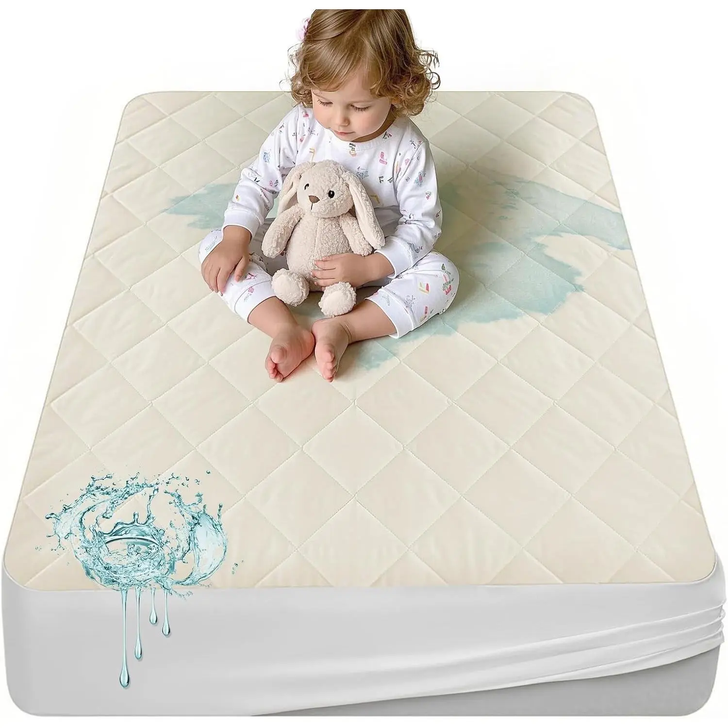 Organic Crib Mattress Protector - Top&Side Waterproof, 100% Waterproof Crib Mattress Protector, Breathable Cotton Toddler Mattress Protector, Baby Crib Mattress Cover Fitted 52x28x9 inGift.