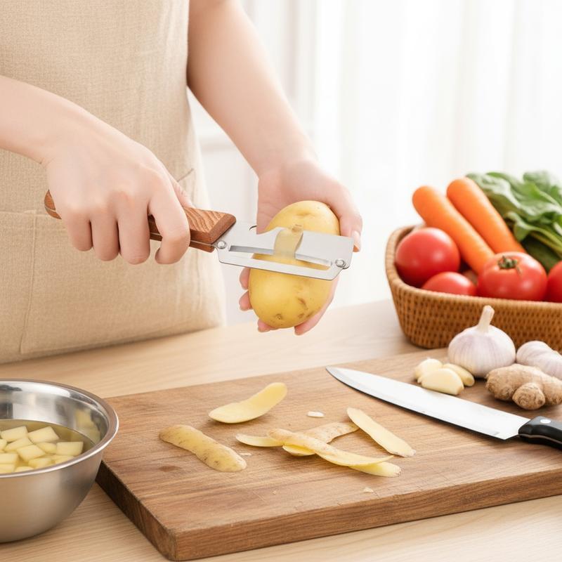 Premium-Grade Fruit & Vegetable Peeler | Sharp Stainless Steel Blade, Ergonomic Wooden Handle + Built-in Bottle Opener – Ideal for Daily Kitchen Use (Potatoes, Apples, Pumpkins & More)