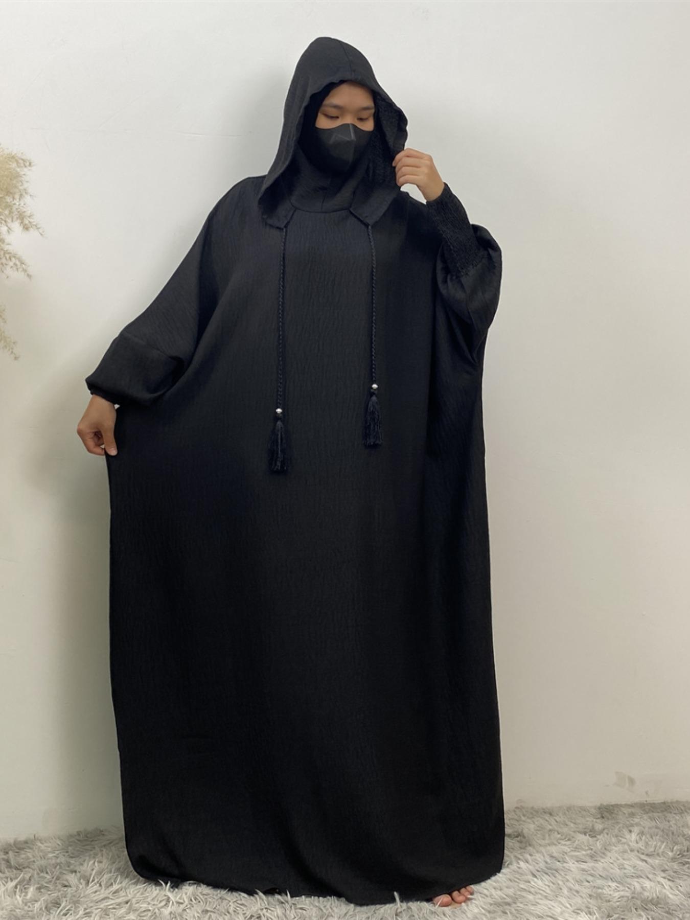 Women's Solid   Hooded   Dress, Casual Long Sleeve Dress for Fall & Winter, Women's Islamic Clothing for Daily Wear, Modesty Muslim Clothing