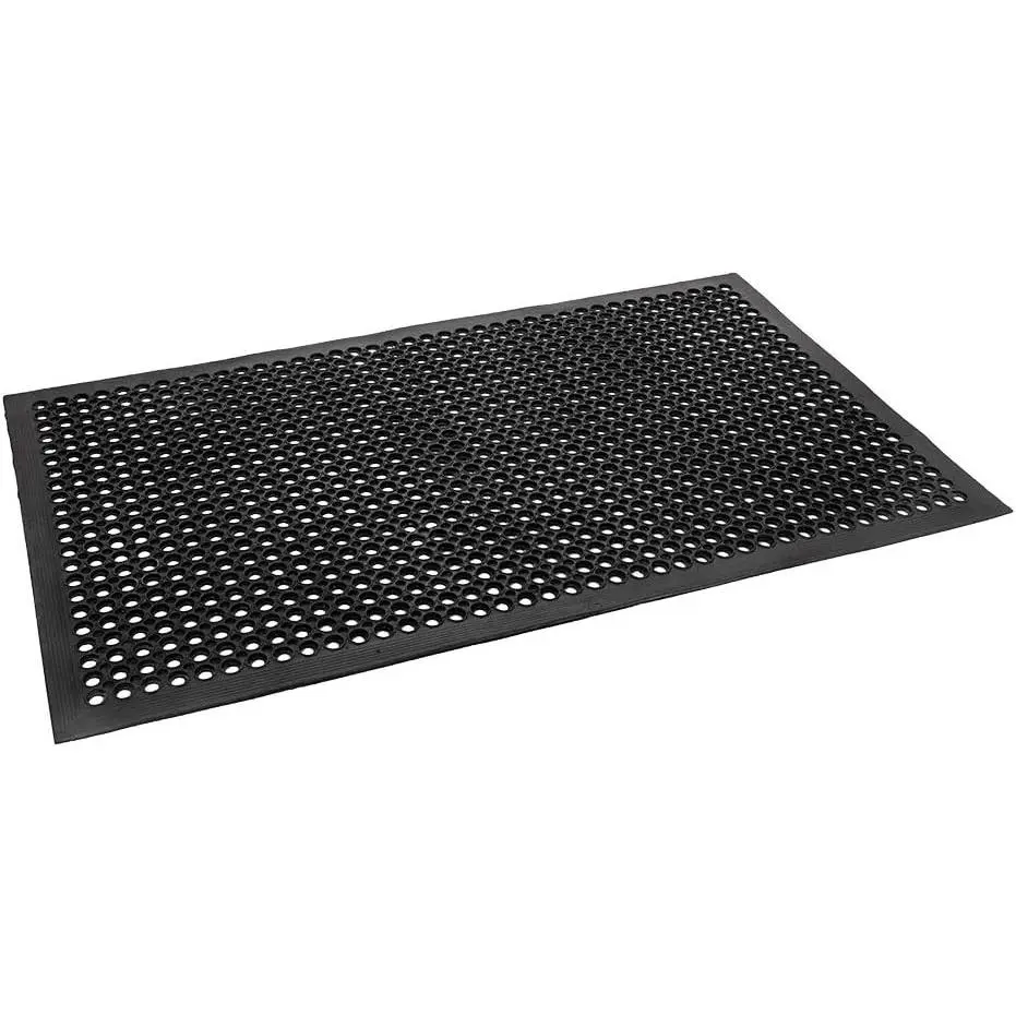 Rubber Floor Mat with Holes, Anti-Fatigue/Non-Slip Drainage Mat, for Industrial Kitchen Restaurant Bar Bathroom Utility Garage Pool Entry Door Mat, Indoor (36'' x 60'' Black 1Pcs)