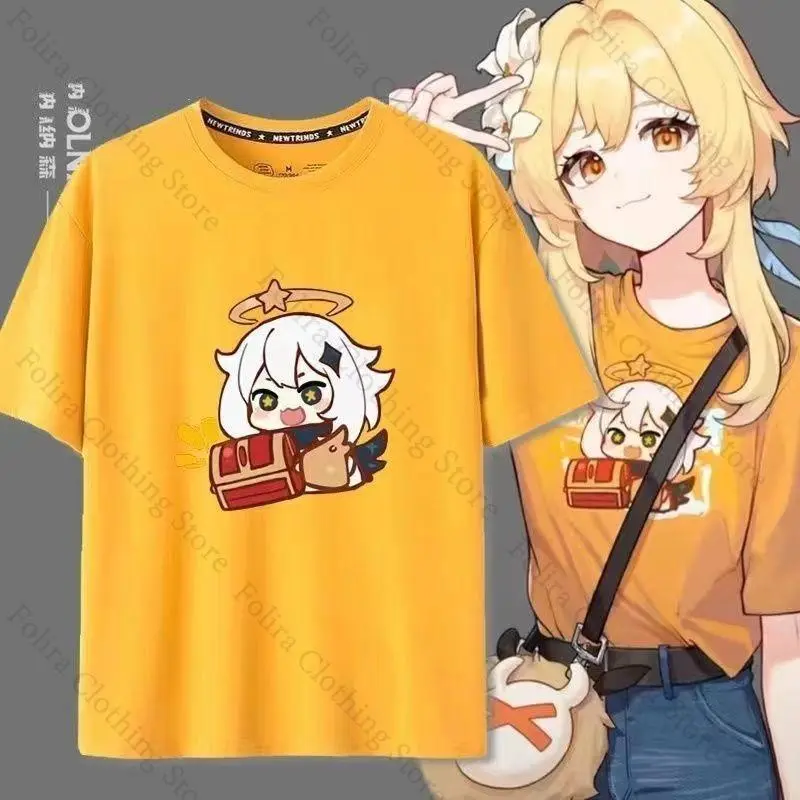 Game Genshin Impact Paimon Print T-shirt Kawaii T Shirt Summer Short Sleeve Tee Clothes Women's Clothing Men's clothing