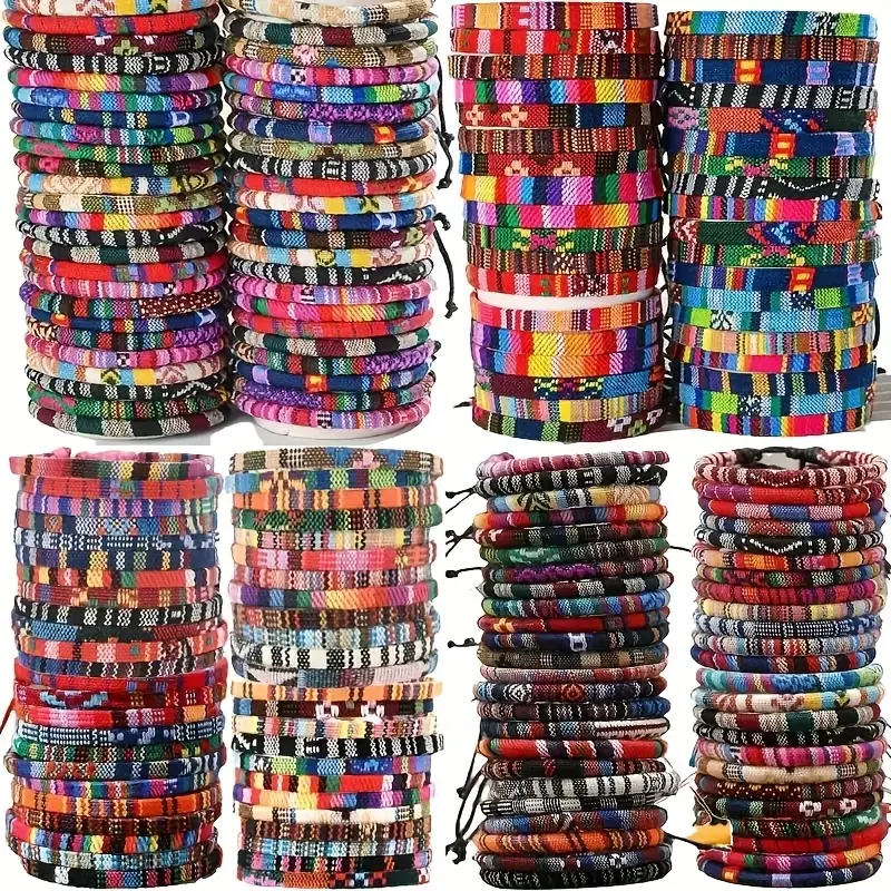 36/24/12pcs Woven Friendship Bracelets Set, Bohemian Multicolor Adjustable Braided Rope Bangle, Stackable Hand Jewelry for Music Festival Party Birthday Gift, for Teenager