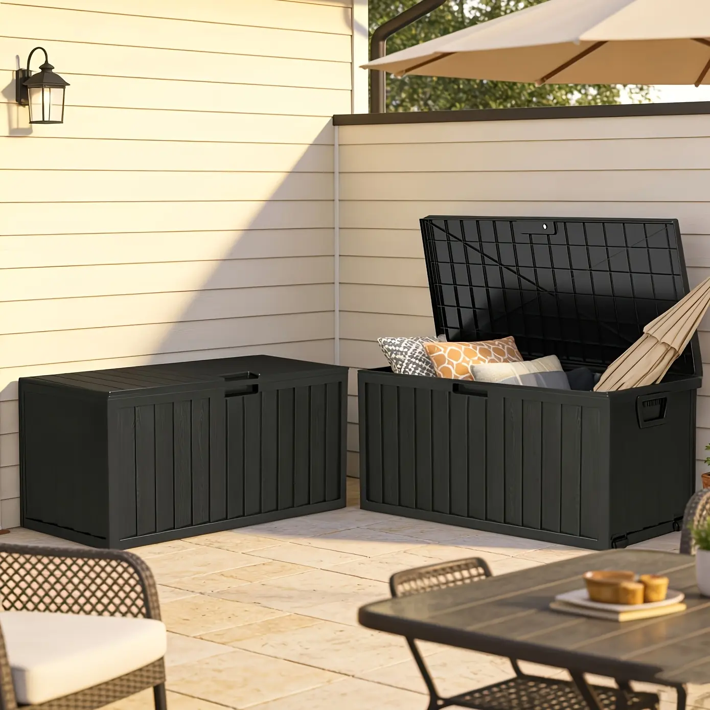 75/35 Gallon Waterproof Outdoor Deck Storage Box with Handles & Wheels, Large Patio Storage Cabinet for Pool Accessories, Garden Tools, Easy Assembly Garage Storage Organizer