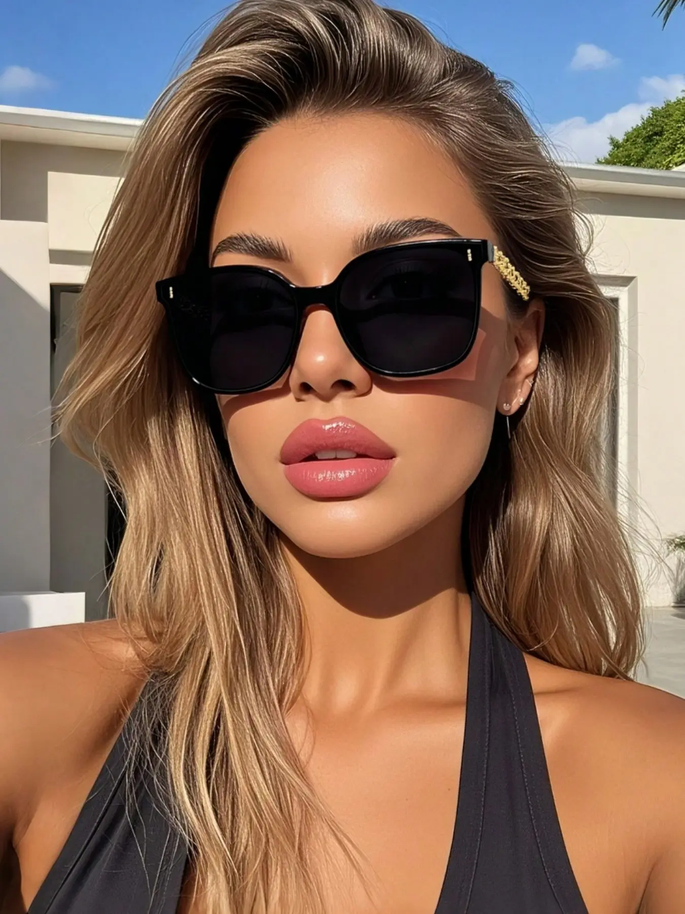 Unisex Square High-End Chain Leg Design Fashion Sunglasses, Perfect for Travel, Holidays, Sports, Beach, Music Festivals, Outdoor Activities