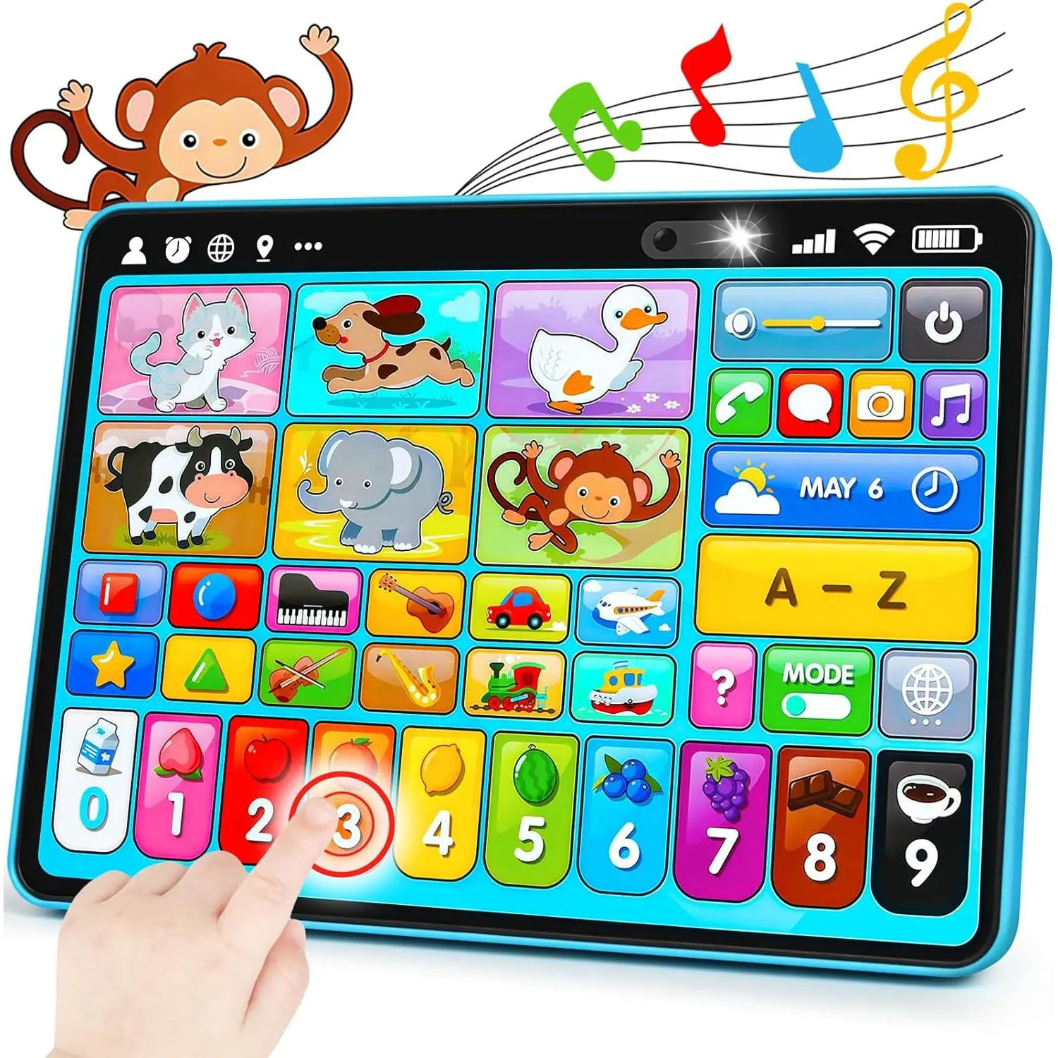 Unisex Plastic Phone-Shaped Trilingual Learning Toy Tablet (8.6in, 8.6x6.3x0.1in) - Music & Sound, Montessori Speech Therapy Tool, Color & Number Recognition, Toddler Learning Activities, Cognitive Development, Gift for 1-3 Yr Olds (12-18 Months), Cogniti