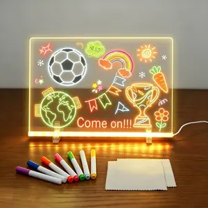 LED Glow Drawing Board, Erasable Acrylic Panel, 7-Color Pens, USB Powered, Creative Activities, Reusable Graffiti Board with Stand, Fun Gift, Professional Art Use