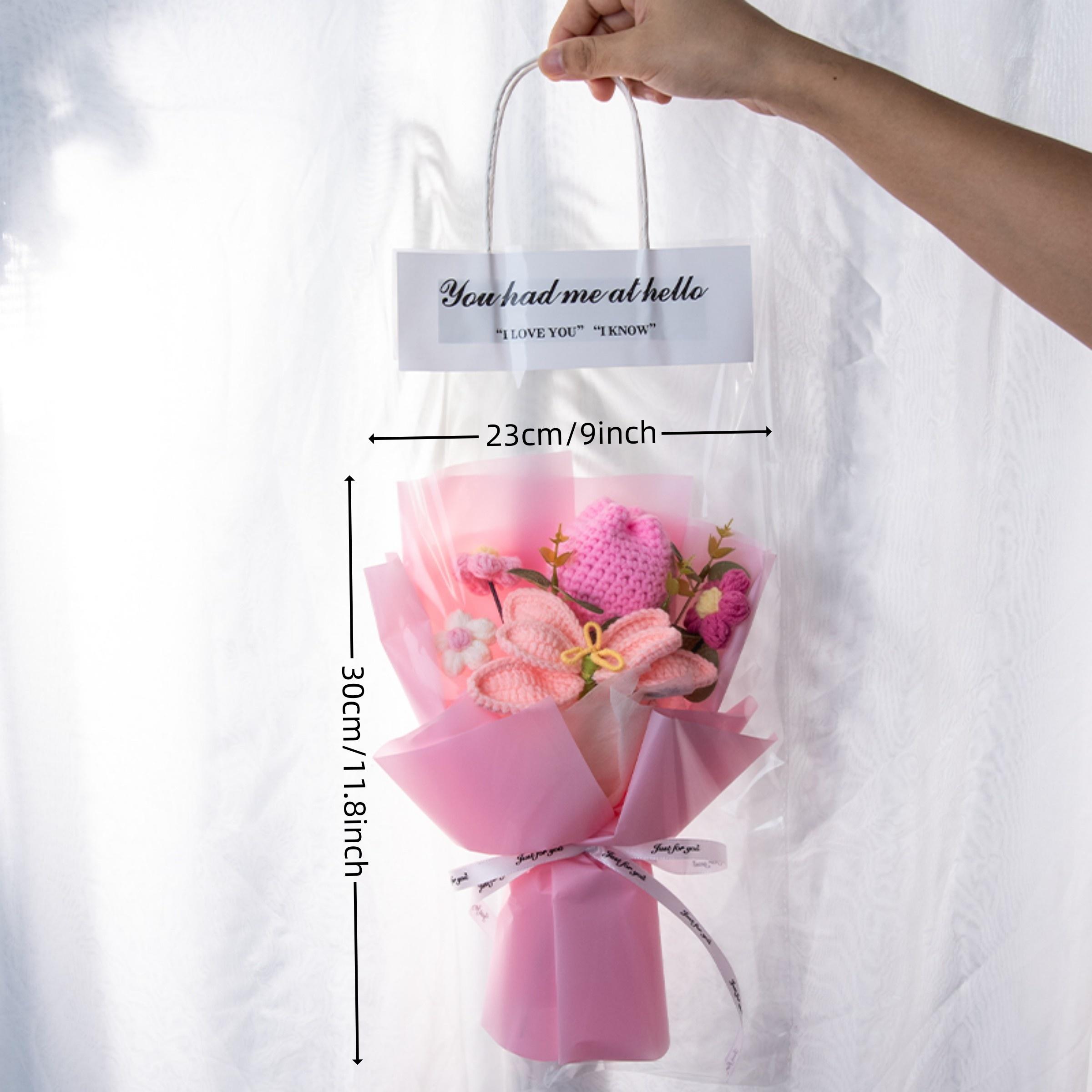 Handmade Crochet Lily and Tulip Yarn Bouquet, Cute Artificial Flower Arrangement for Home and Office Decor, Ideal Birthday Gift, Decorative Flowers