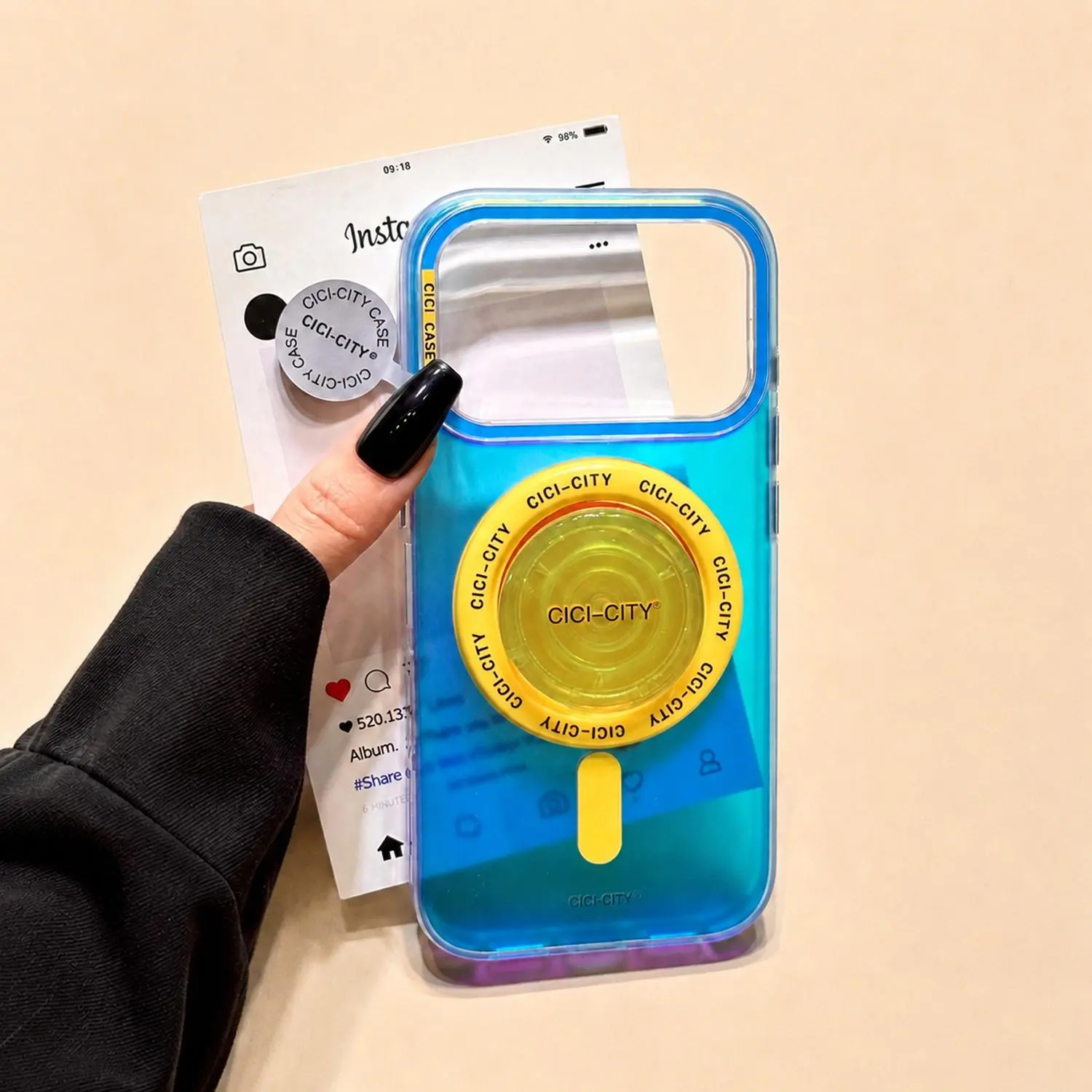 MagSafe-Compatible Aesthetic Glitter Holographic Contrast Color Phone Case for iPhone 17 Pro Max - Women's Durable Protective Cover with Adjustable Kickstand Holder, Mobile Phone Accessory