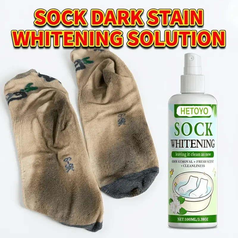 White sock cleaner spray, sock cleaner and whitening agent for socks, removes yellow stains, odors and dirt, fresh-scented fabric care spray, restores shine and cleanliness, making socks look brand new.