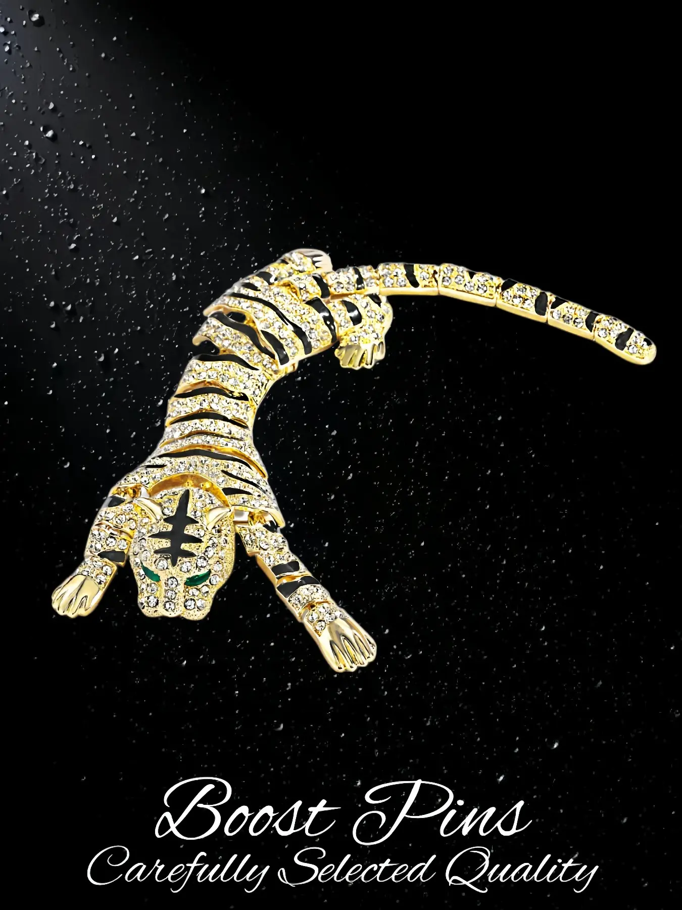 Black Stripe Clear Rhinestone Tiger Brooch Wild Animal Long Slim Statement Women Unisex Accessory Retro Fashion Jewelry For Suit Scarf Coat Shawl Dinner Party Birthday Anniversary Holiday Gift For Him Her Best Friend
