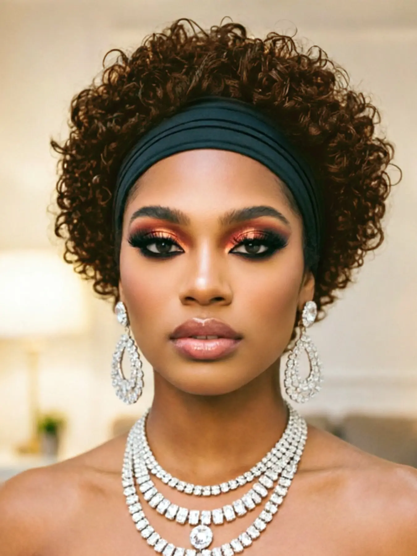 Short Curly Headband Wig for Women, Human Hair Full Machine Made, Natural Look