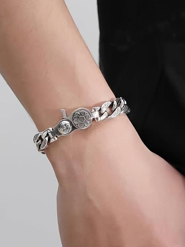 S925 Silver Plated  Unisex Neutral Style Rotatable Fashion Bracelet, Peace And Good Luck Bracelet, Timeless Retro Design, Domineering Cool Bracelet lady baggy cardigan perfect holiday party favor thick plush green candlestick easy cut wooden peanut  chain