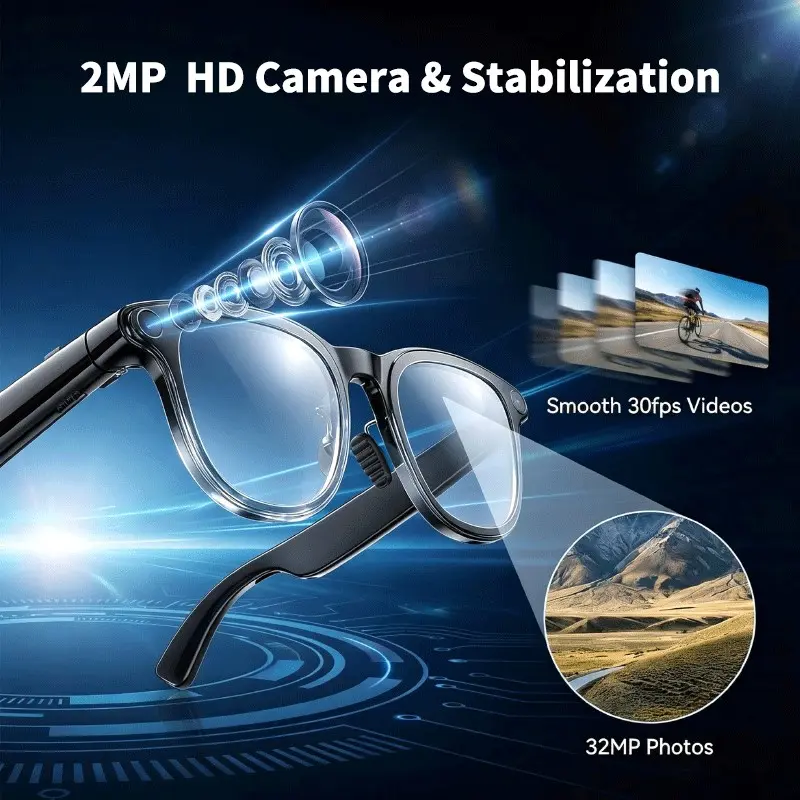 2MP Ai Smart Glasses with Camera, HD Video Recording, Ai Translator, Gpt Object Recognition, Bluetooth-compatible Audio, Photochromic Lenses, 290mah Battery