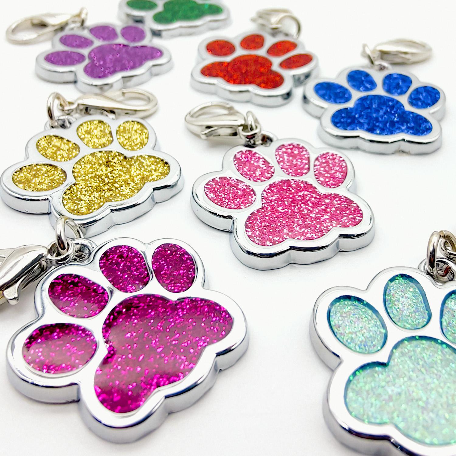 LIVEKEY Personalized Pet Dog Tags Engraved Dog Name Tags Waterproof Glitter Footprint Cat ID Tags Paw LIVEKEY Personalized Pet Dog Tags Engraved Dog Name Tags Waterproof Glitter Footprint Cat ID Tags Paw