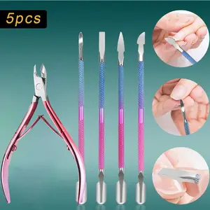 5pcs Cuticle Pusher Metal Tool Kit, Nail Cleaner, Cuticle Care, Nail Cuticle Remover, Nail Scraper, Under Nail Cleaner, Fingernails Toenails