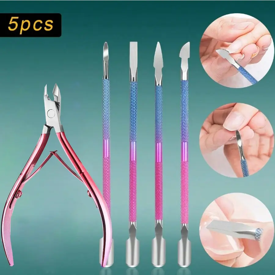 5pcs Cuticle Pusher Metal Manicure Tool Kit, Nail Cleaner, Cuticle Care, Nail Cuticle Remover, Nail Scraper, Under Nail Cleaner, Fingernails Toenails