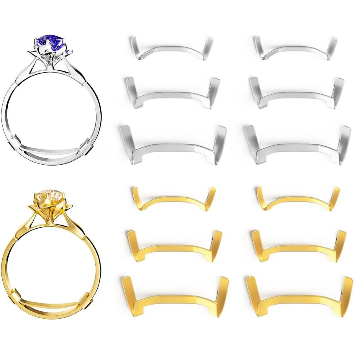 Filled Metal Ring Guard Set for Loose Rings, 12 Pack 3 Sizes for Different Band Widths, Invisible Ring Adjuster Tightener Spacer Fitter, Golden+Silver Color