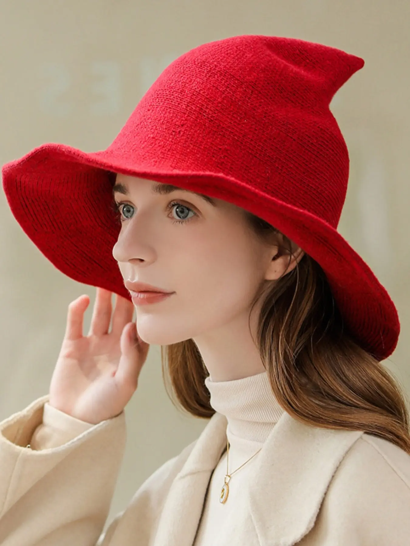 Women's Cotton Wizard Hat, Summer Halloween Witch Hat, Pointed Foldable Magic Hat, Knitted Costume Hat for Role Play Parties