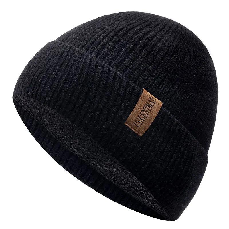 Unisex Letter Label Chic Winter Warm Hat Stylish Fleece Cozy Beanie Hat For Men Women Outdoor Thicken Ski Sports Knitted Hat