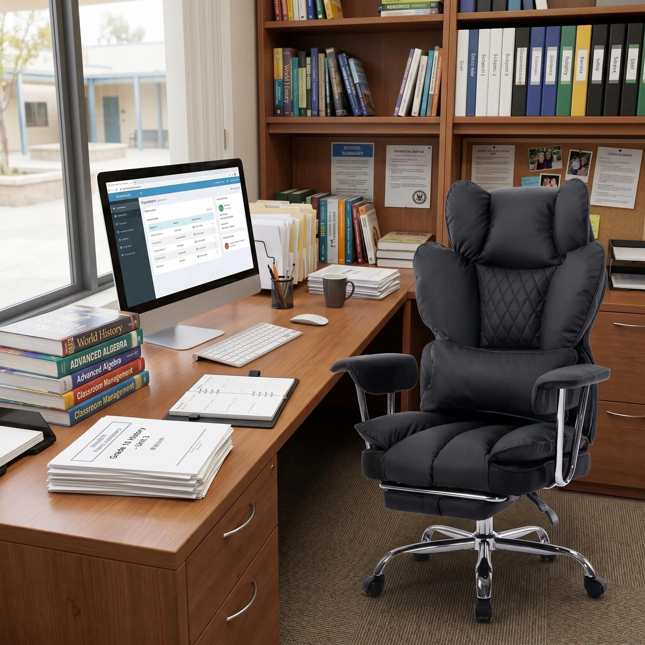 【GARVEE】Heavy Duty Big & Tall Ergonomic Desk Chair, PU Leather High Back Executive Chair, Pocket Spring Seating Cushion, 150° Recline with Footrest, Adjustable Armrest & Lumbar Support, Ideal for Home & Office