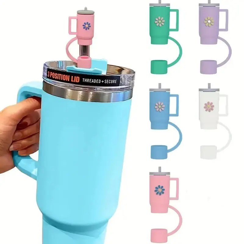 7Pcs Straw Cover Cap for Stanley Cup, Silicone Straw Topper Compatible with Stanley 30&40 Oz Tumbler with Handle cute