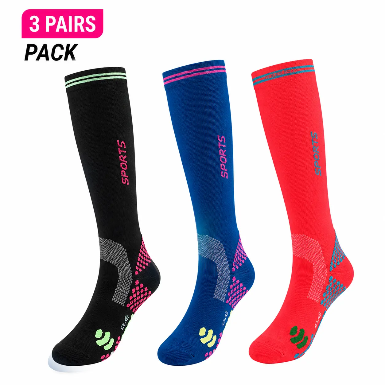 3 Pairs Graduated Compression Socks for Men and Women, Knee High Athletic Socks with Arch Support for Sports, Running, Travel and Daily Wear