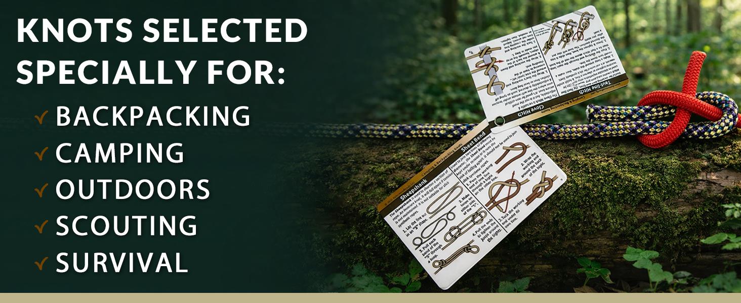 Outdoor Knots Pocket Guide-Waterproof Knot Tying Cards with Mini Carabiner, 22 Rope Knots for Camping, Backpacking, Scouting and Bushcraft Outdoor Knots Pocket Guide-Waterproof Knot Tying Cards with Mini Carabiner, 22 Rope Knots for Camping, Backpacking, Scouting and Bushcraft