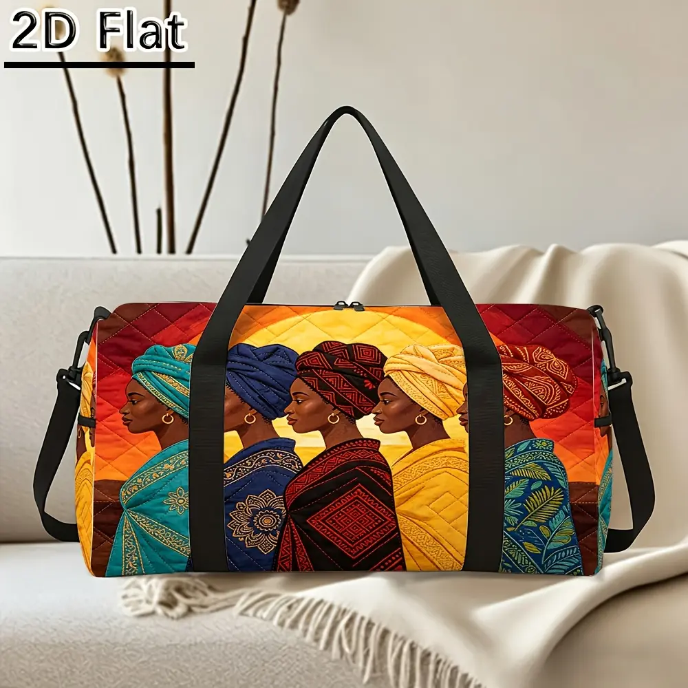 2D Flat Stylish Four African Women Headwrap Art Print Large Travel Duffel Bag, Portable Overnight Bag for Gym Weekend Trip Outdoor Travel