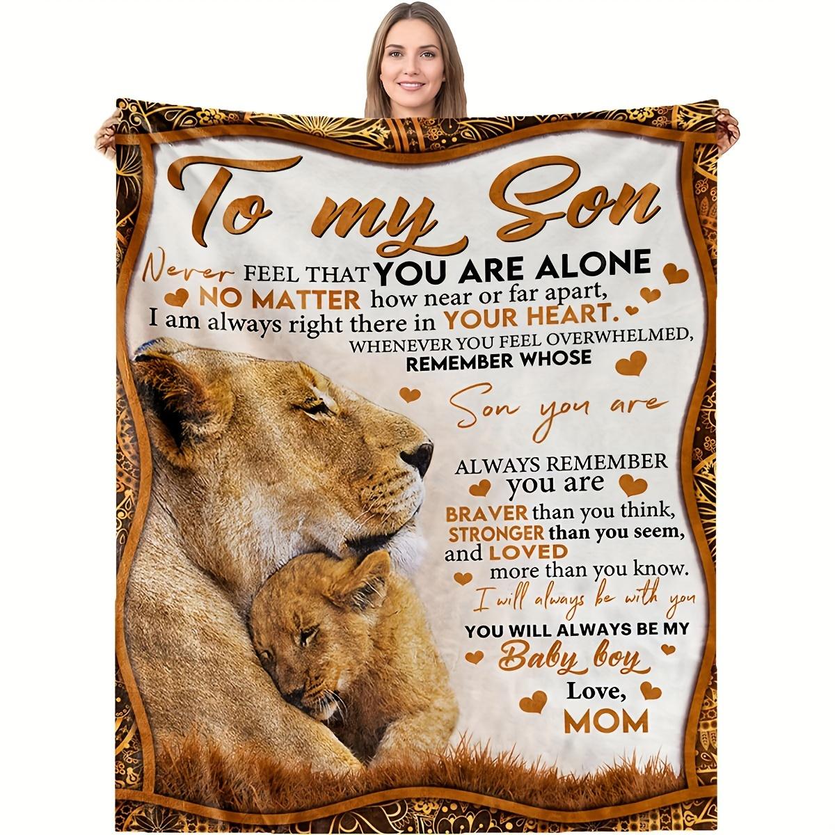 1pc Cozy Flannel Blanket With Lion Design Sentimental Quote For Son From Mom,  All-Season Comfort Suitable As A Warm Cozy Blanket For Home Sofas, Bedding, Office Napping, Travel, And Camping, Perfect As A Gift For Friends And Family