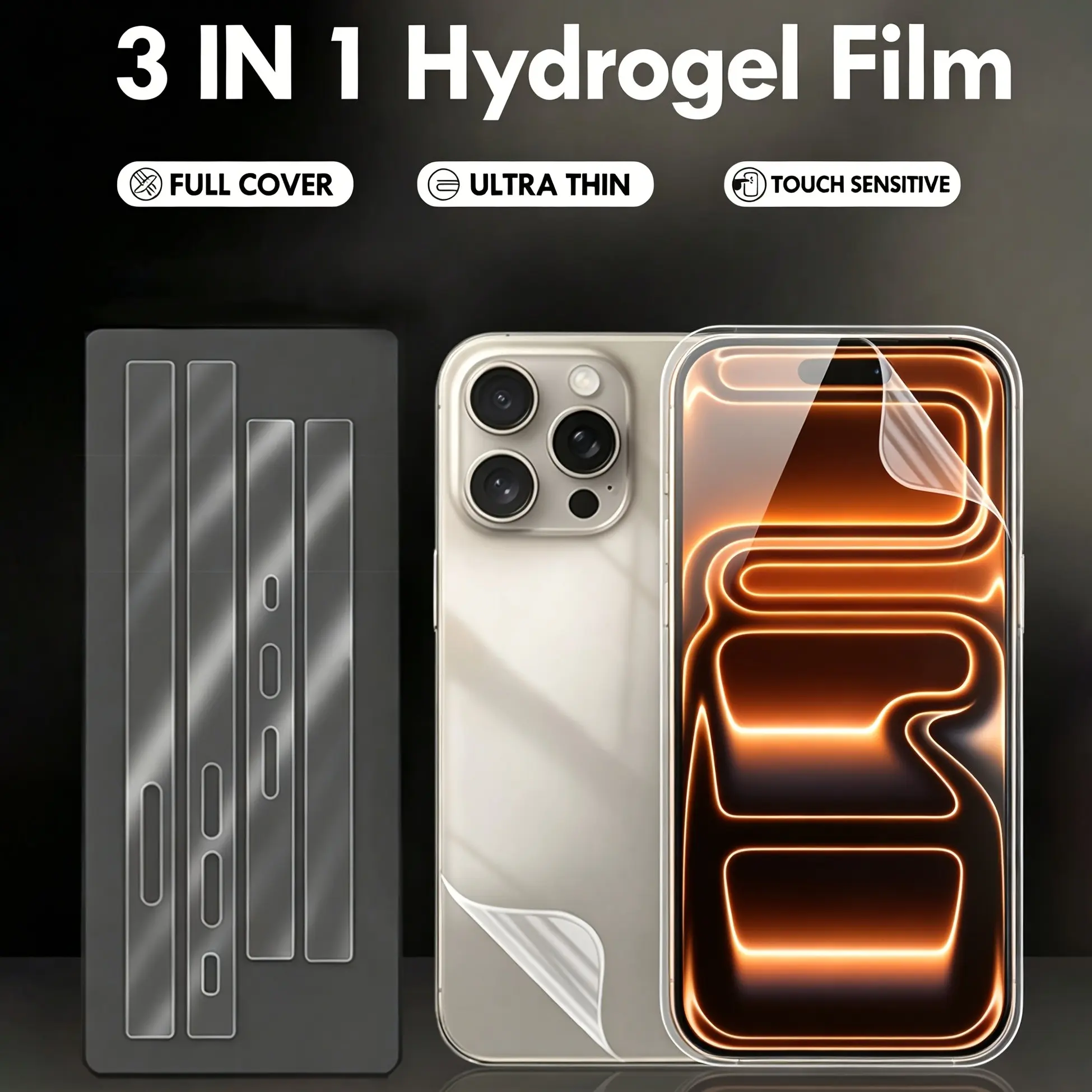 [3 IN 1] 1 pc Front + 1 pc Back + 1 Set TPU Side Film Full Cover Hydrogel film Screen Protector Mobile Phone Accessory For iPhone 17/17 Pro Max/17 Pro/17e/16e/16/16 Plus/16 Pro Max/16 Pro/15/15 Pro/15 Pro Max/15 Plus Protective Film (Not Glass)