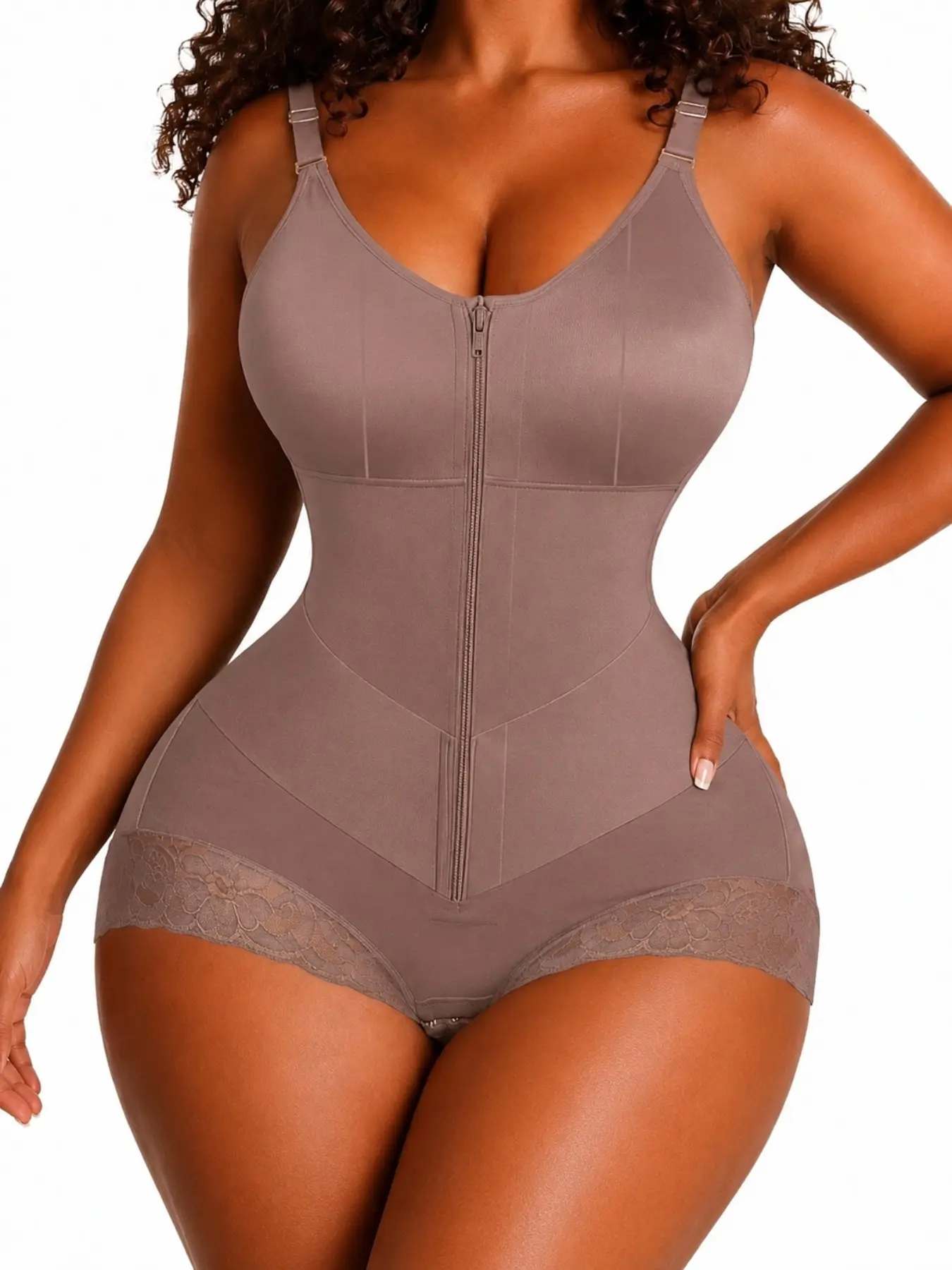 1 Count Women's Comfortable Body Shaper, Lace Shapewear Bodysuit, Colombian Shapewear, Underwear, V-Design Belly Smoothing Body Shaperwear, Butt Lifting & Tummy Control Jumpsuit, Adjustable Shoulder Shapewear, Ideal For Daily Wear