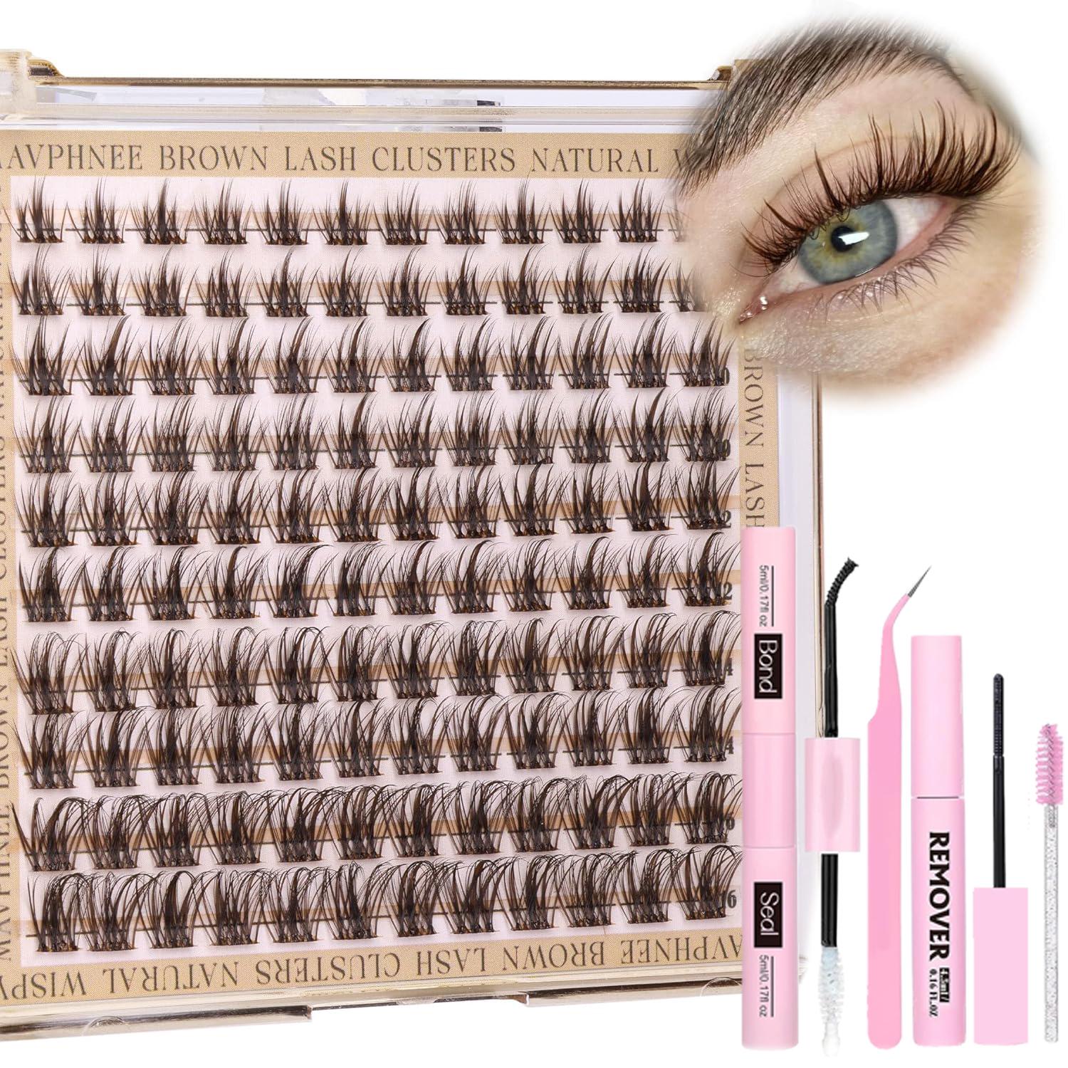 120 Lash Clusters, Natural Wispy Eyelashes, Mixed Lengths 8-16mm, D Curl, Fluffy, Transparent Band, DIY False Eyelashes, DIY Eyelash Extensions