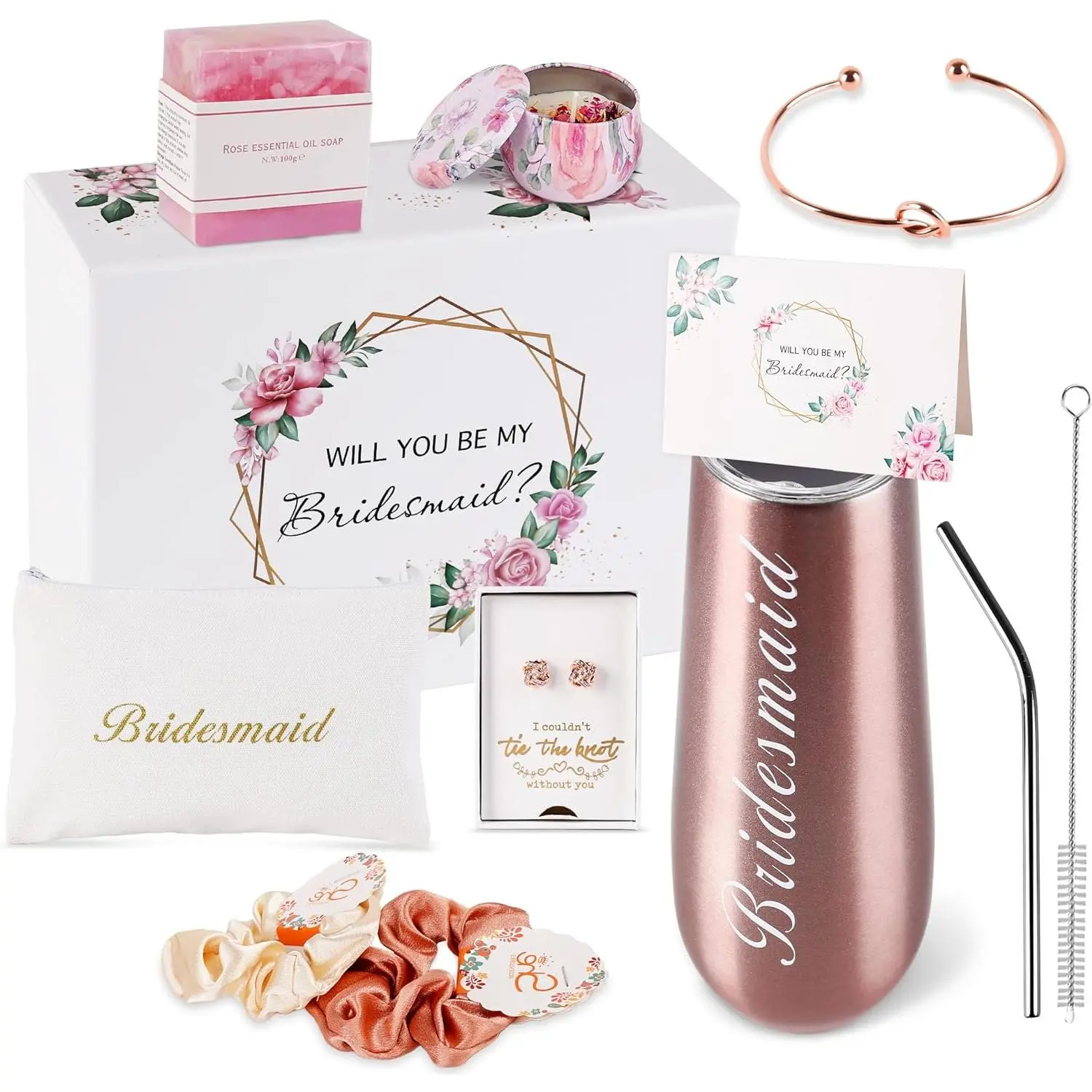 Bridesmaid Proposal Gifts Box Sets From Bride,Will You Be My Bridesmaid,6 oz Bride Tribe Stainless Steel champagne glasses Bachelorette Party  Gifts Bridal Showers