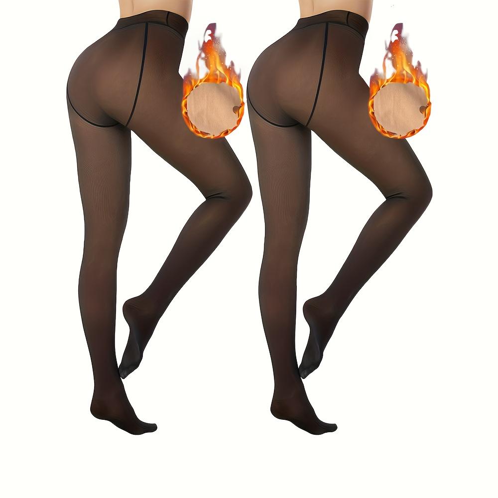 Women's High Waist Fleece Lined Thermal Leggings 2 Pack Ultra Warm Thick Stretchy Winter Underwear Brown Seamless Outdoor Cold Weather Comfort Pants