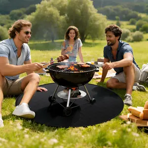 Double-Sided Fireproof & Waterproof Grill Mat, Double-Sided Fireproof Under Grill Mat Deck Patio Protector Pad, Round BBQ Mat for Solo Stove Accessories, Easy to Clean, Waterproof/Oil-Proof/Reusable