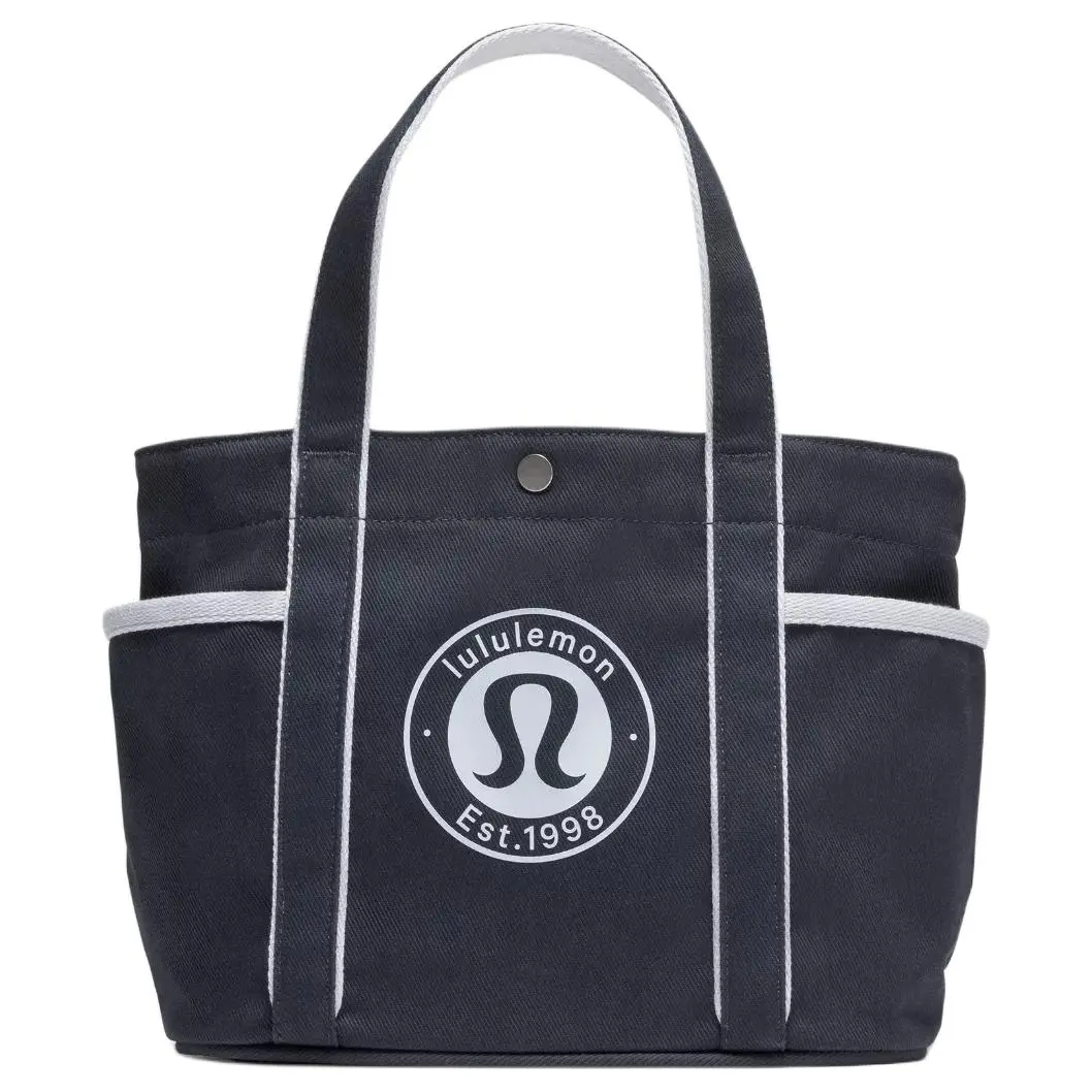 Lululemon 6.5L Cotton Tote Bag, Carry-All Women's Handbags, Casual Multi-Pocket Design for Men-Women, Navy-Soft Blue Colors