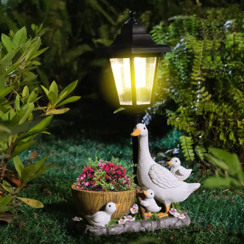 Solar Duck Statue with Lantern, Cute Garden Decor, Outdoor Solar Light for Yard, Lawn, Patio, Energy Efficient Lighting Solution