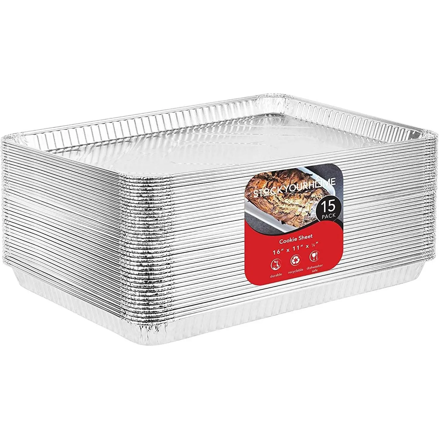 Aluminum Pans 15 Pack Disposable Aluminum Foil Trays - Reusable Nonstick Baking Sheets 16 Inch x 11 Inch