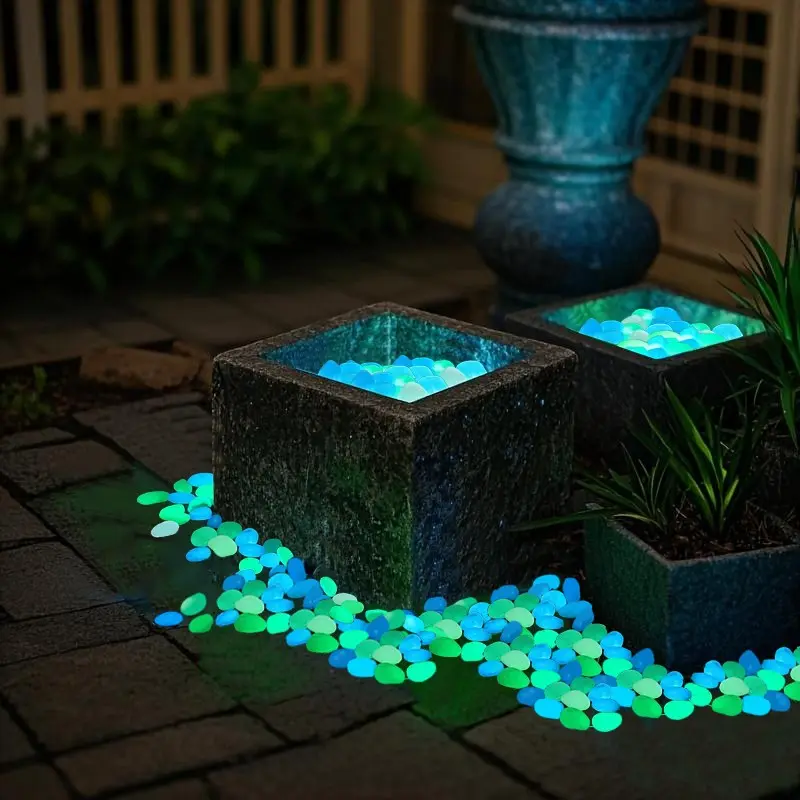 Multifunctional Glowing Luminous Stones 1000pcs, Vibrant Glow Fluorescent Plastic Pebbles, Garden Pathway Decor, Aquarium Fish Tank, Plant Pot Filler