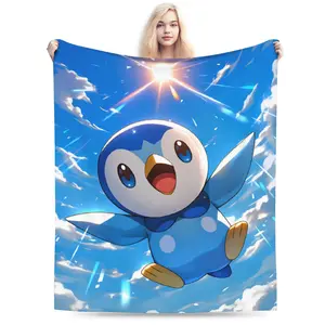 Pokemon Piplup Premium Flannel Blanket, Ultra Soft Warm Plush Throw for Sofa, Camping, Bedroom, Travel, Living Room Decor, Perfect Fan Gift