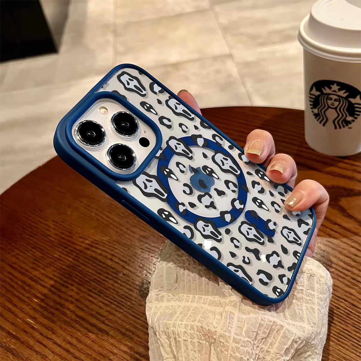 Scream Mask Clear Magnetic Phone Case , Support MagSafe Silicone Bumper Protective Cover For iPhone X 11 12 13 14 15 16 17 Pro Max Plus Air Girl Spooky Faces And Wild Patterns