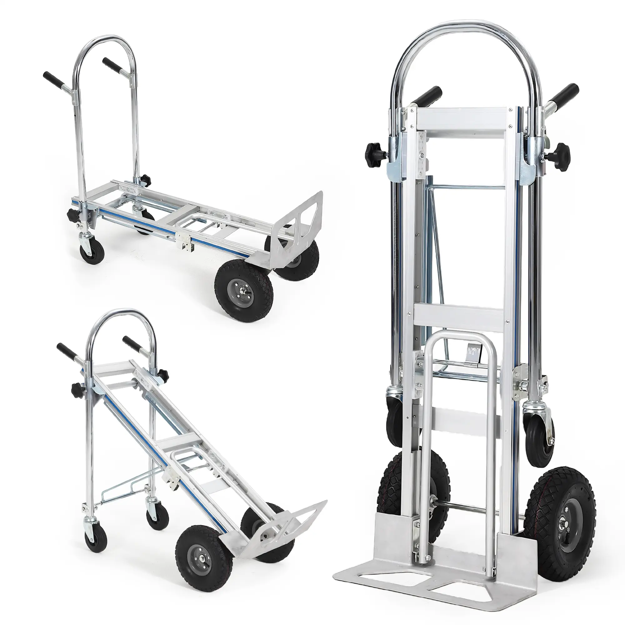 Heavy Duty 3-in-1 Convertible Aluminum Hand Truck, 1000lbs Folding 4 Wheel Platform Cart with Telescopic Handle, Rustproof Moving Dolly for Warehouse Garden Grocery