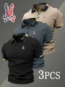Men's Golf Polo Shirt Set, 1942 Skull Rabbit Print, Fitted Collar, Elastic Casual Breathable, All-Season Comfortable High-Quality Polo
