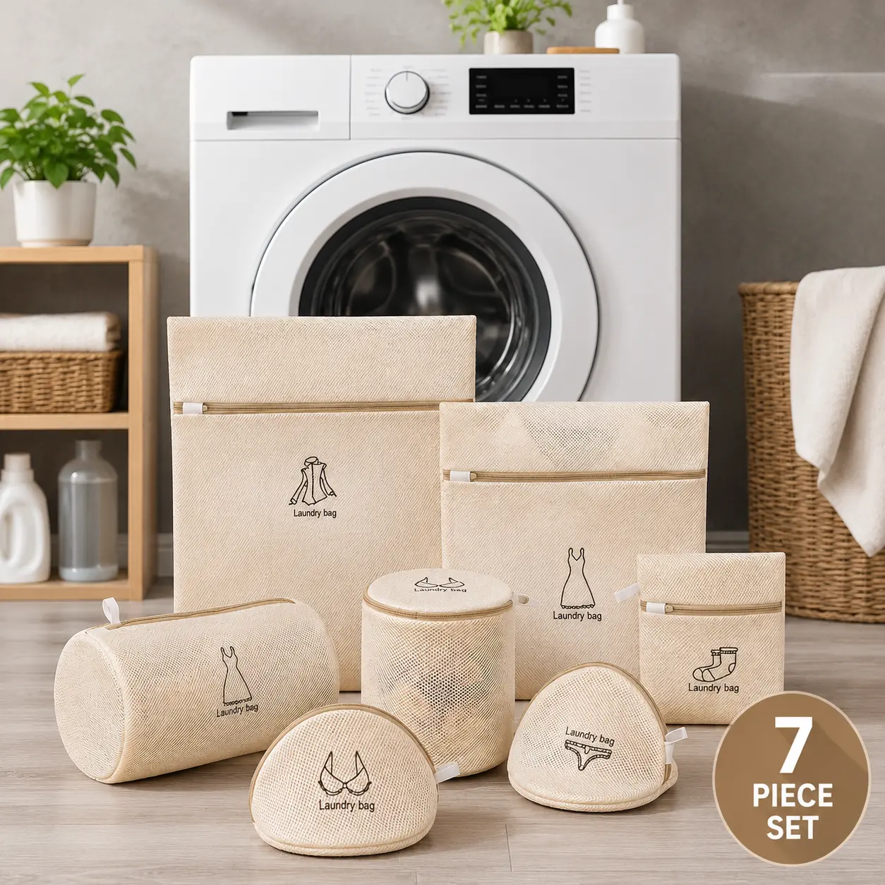 7PCS Family Mesh Laundry Bag Set, Anti-Tangle Clothing Wash Bags, Delicate Laundry Protector Bags to Prevent Snags and Damage, Perfect for Bras, Socks, Shirts and Everyday Clothes, Gentle Care Laundry Bags