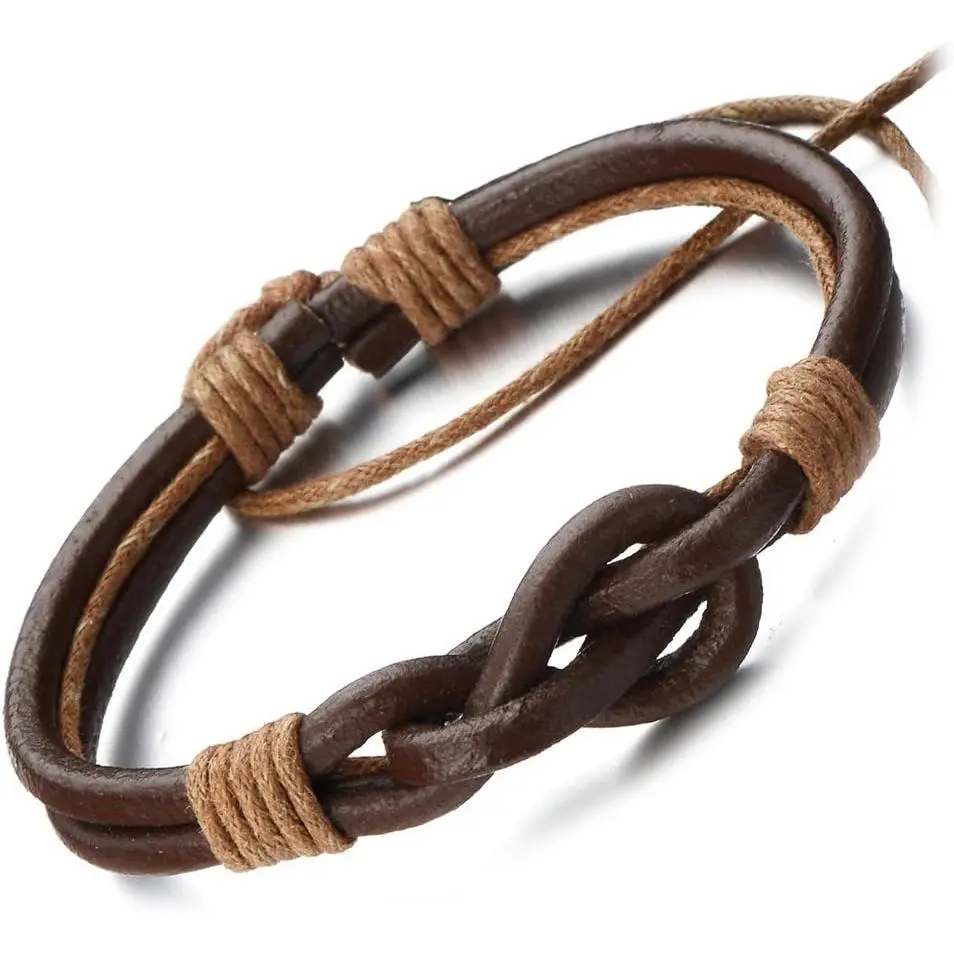 Friendship Nautical Knot Multi-row Brown Leather Bracelet Mens  Wristband Wrap Bracelet