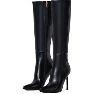 4 inch Women's Knee High Long Boots, Stiletto Tall Pointed Toe Heeled Boot Leather Suede Comfortable Sexy