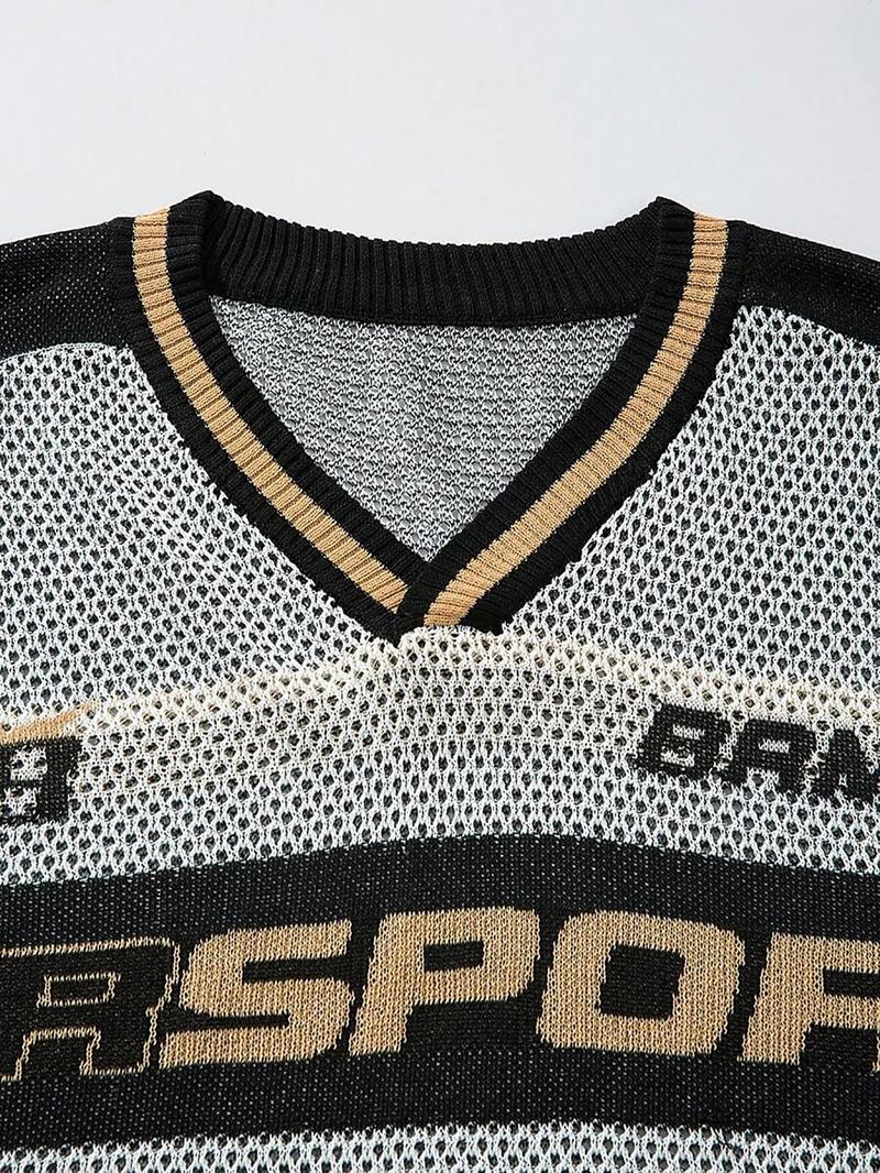 Women's Vintage Letter Pattern Sweater, Casual Loose Fitted Long Sleeve Jumper for Summer, Fashion Women's Knitwear for Daily Wear, Tops, Casual Streetwear Top