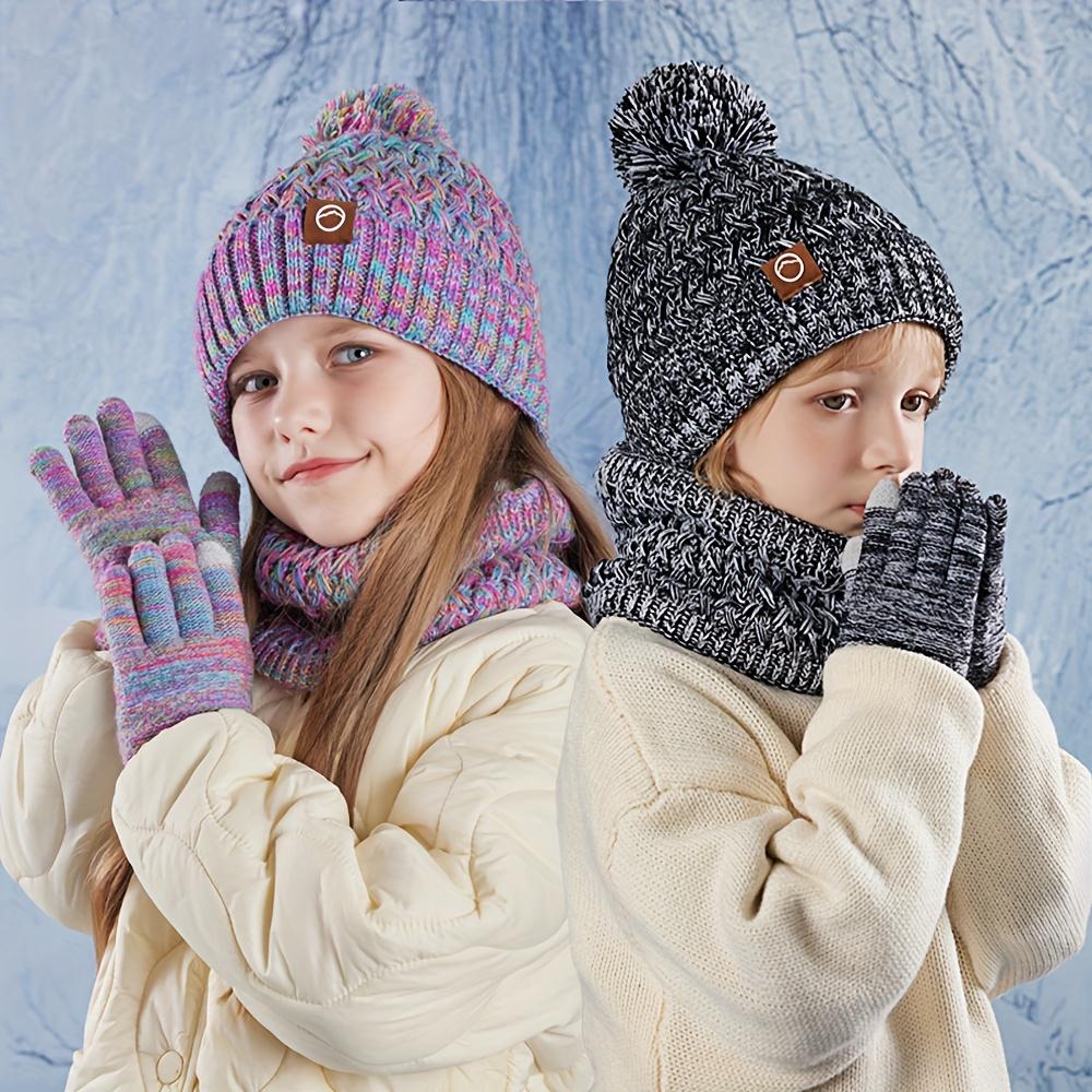 3pcs Outfit Set: Beanie Hat, Scarf & Gloves with Plush Lining for Comfort and Warmth. / Aged 3-10 Years Old in Autumn-Winter Seasonal Activities, Traveling or Vacation; Christmas Thanksgiving Gift Package, Winter Hat, Winter Hat, Seasonal Activity Outfit,