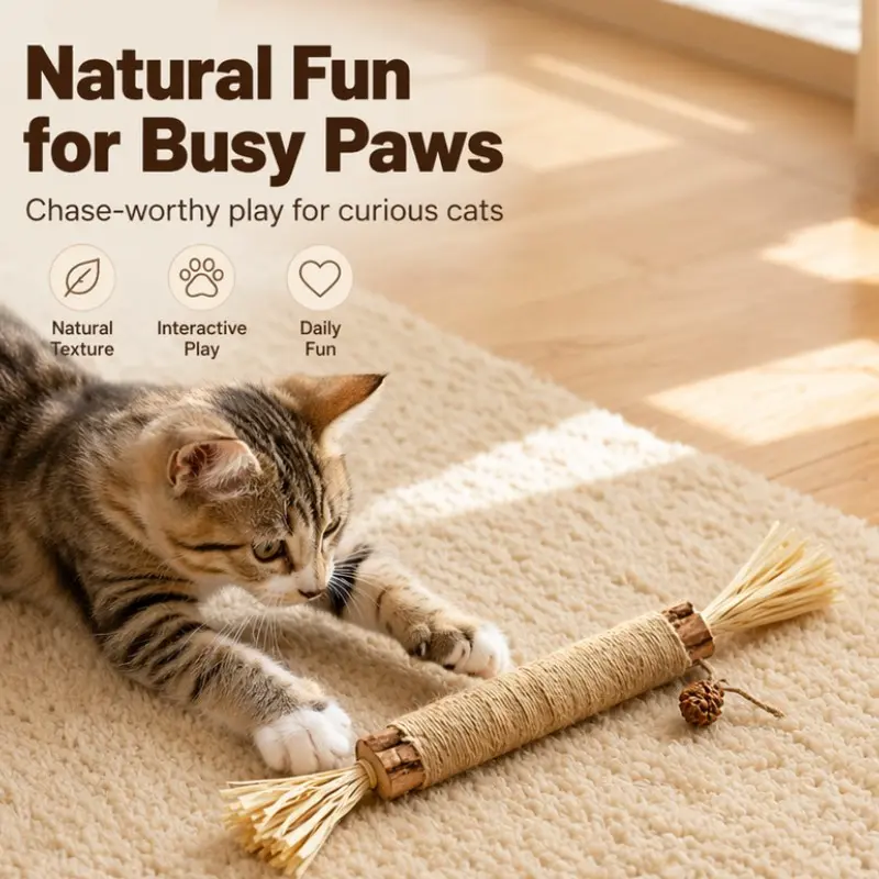 Natural Silvervine Cat Chew Sticks Interactive Cat Toy for Kitten Teething Cleaning Self Entertaining Durable Bite Resistant Pet Supplies