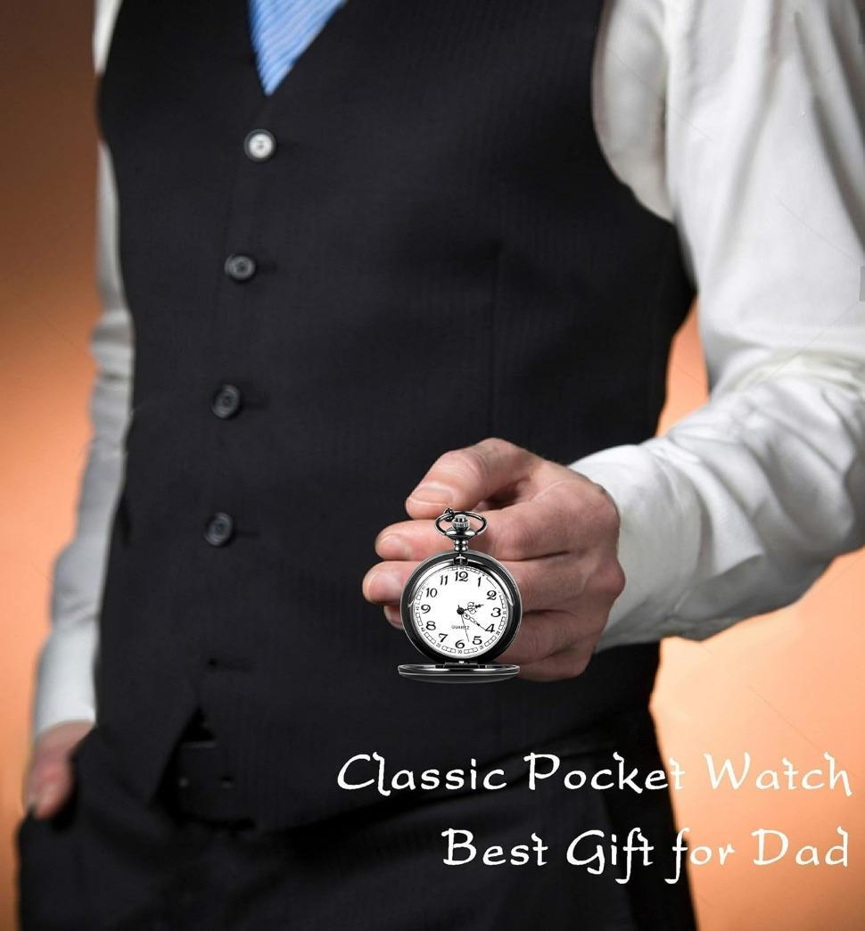 FINREZIO Dad Gift Pocket Watch for Father in Law Black Personalized Pocket Watch with Chain Engraved Thank You for Loving Me as Your Own vintage jewelry Quartz Pocket Watch for Father's Day Gift Fathersdaygift